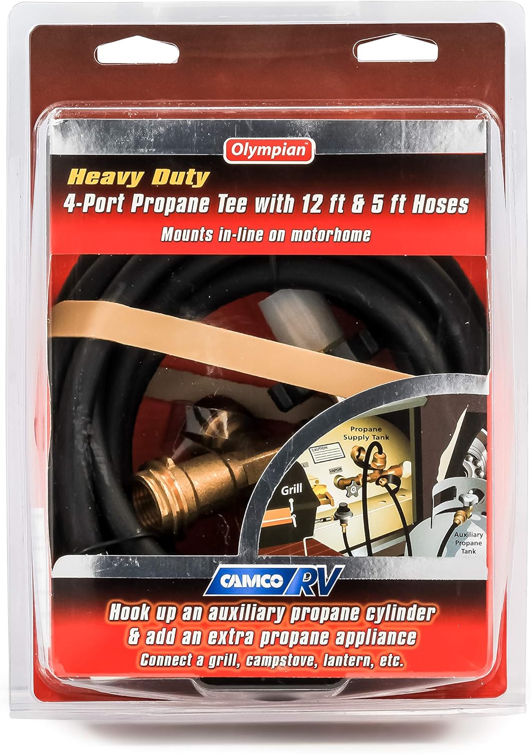 Camco Propane Brass 4 Port Tee- Comes with 5ft and 12ft Hoses
