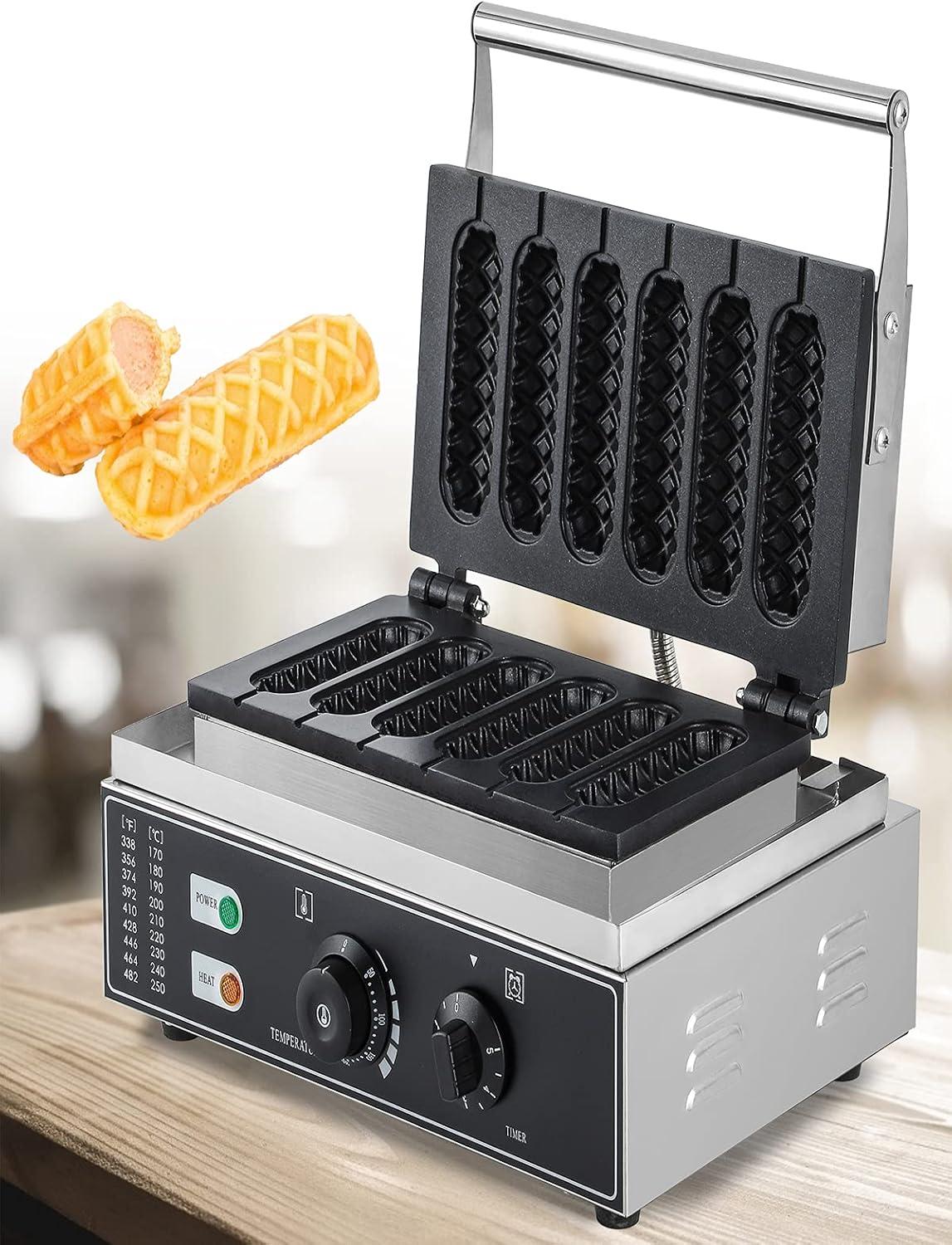 CGOLDENWALL Commercial/Home Corn Dog Waffle Maker Machine 1550W 6Pcs French Muffin Irons Non-stick Stainless Steel Waffle Stick Maker