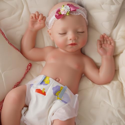 BABESIDE Lifelike Reborn Baby Dolls Aurora 16 Inch (Weight 4 lb) Full Platinum Silicone Reborn Baby Dolls Anatomically Correct Sleeping Baby Girl