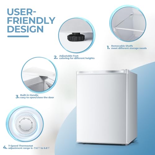 3.0 Cu.ft Upright Freezer, Small Mini Freezer with Adjustable Thermostat, Removable Shelves, Reversible Single Door, for Bedroom/Home/Dorms/Apartment