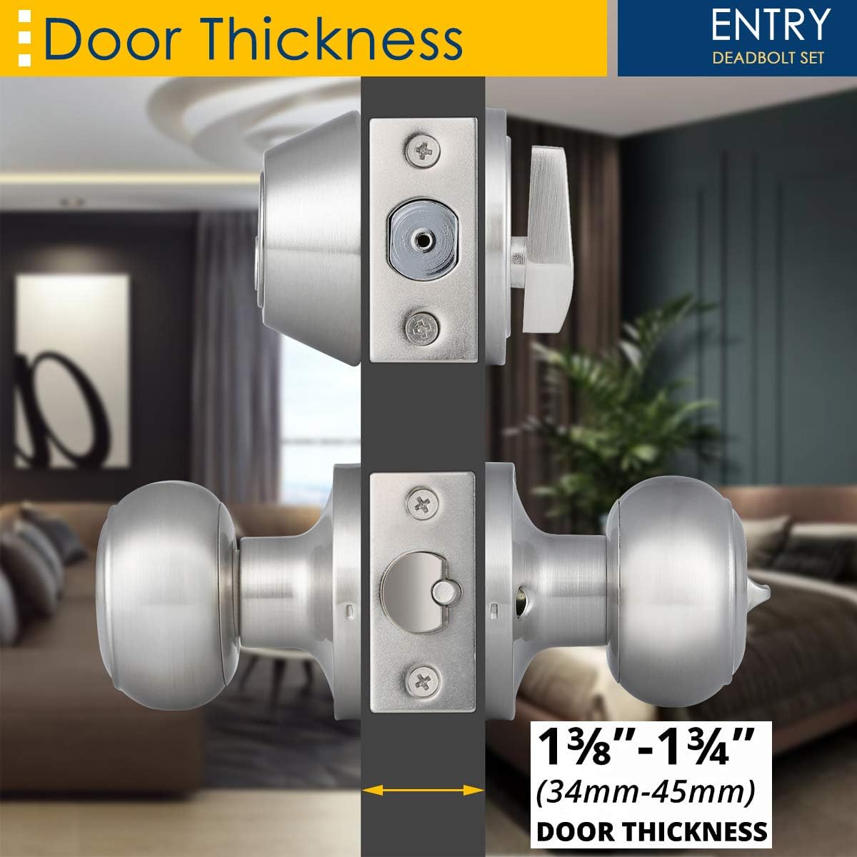 4 Pack Entry Door Knob and Single Cylinder Deadbolt Combo Pack in Satin Nickel, Keyed Alike Exterior Door Lock Set with Deadbolt