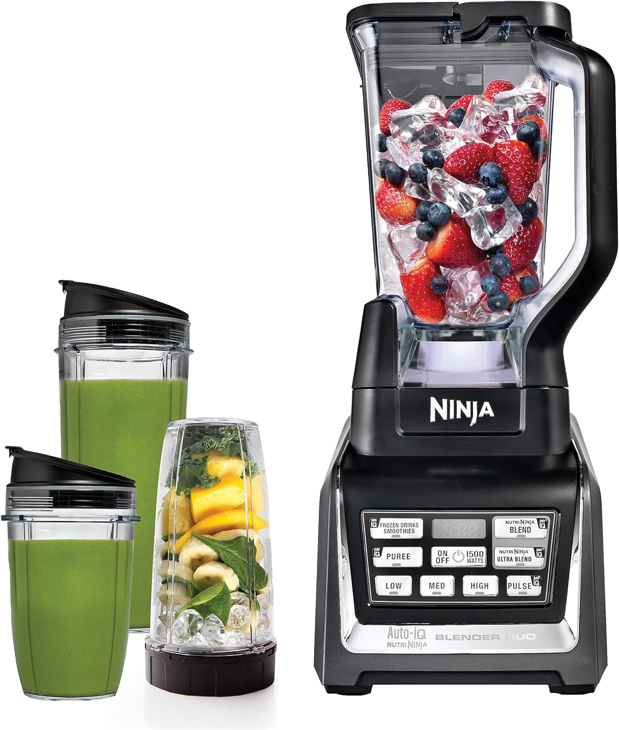 Ninja BL642 Nutri Ninja Personal & Countertop Blender with 1200W Auto-iQ Base, 72 oz. Pitcher, and 18, 24, & 32 oz. To-Go Cups with Spout Lids