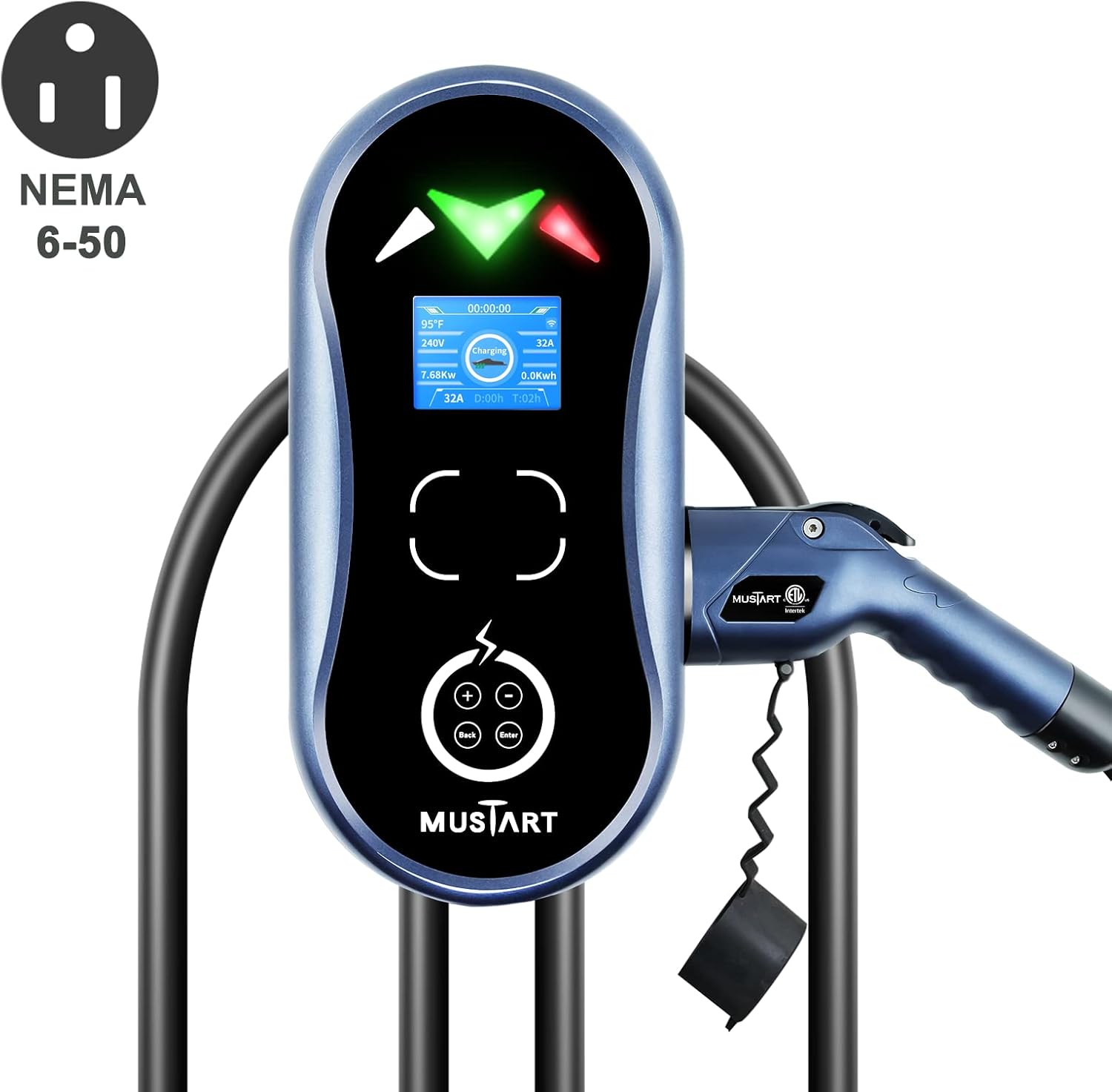 MUSTART Level 2 EV Charger (32 Amp,240 Volt, 25ft Cable), WiFi and Bluetooth APP Control, ETL Certified