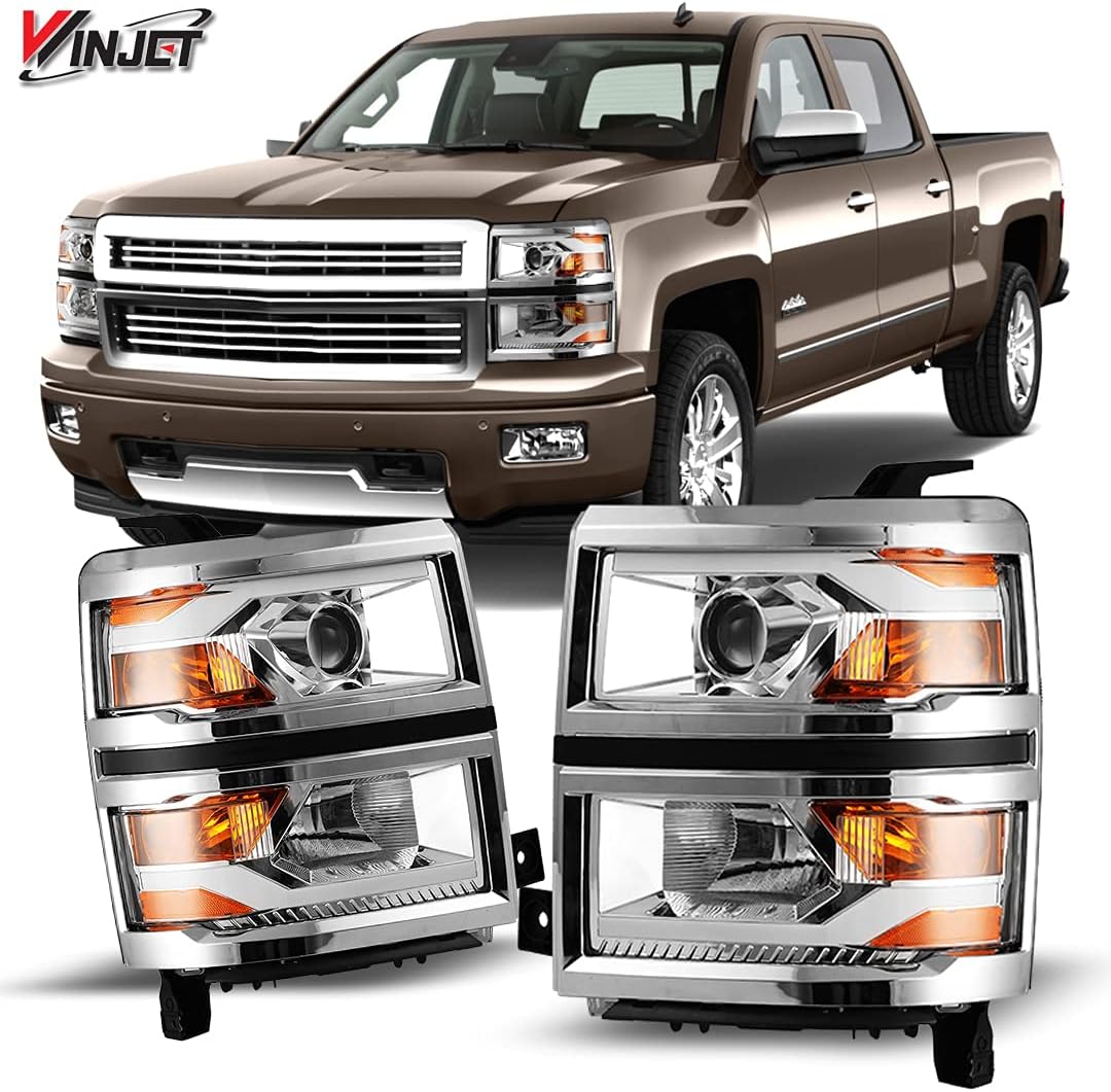 Winjet Compatible with [2014-2015 Chevrolet Silverado 1500] LED DRL Bar Projector Headlights, Black (WJ10-0382C-04)