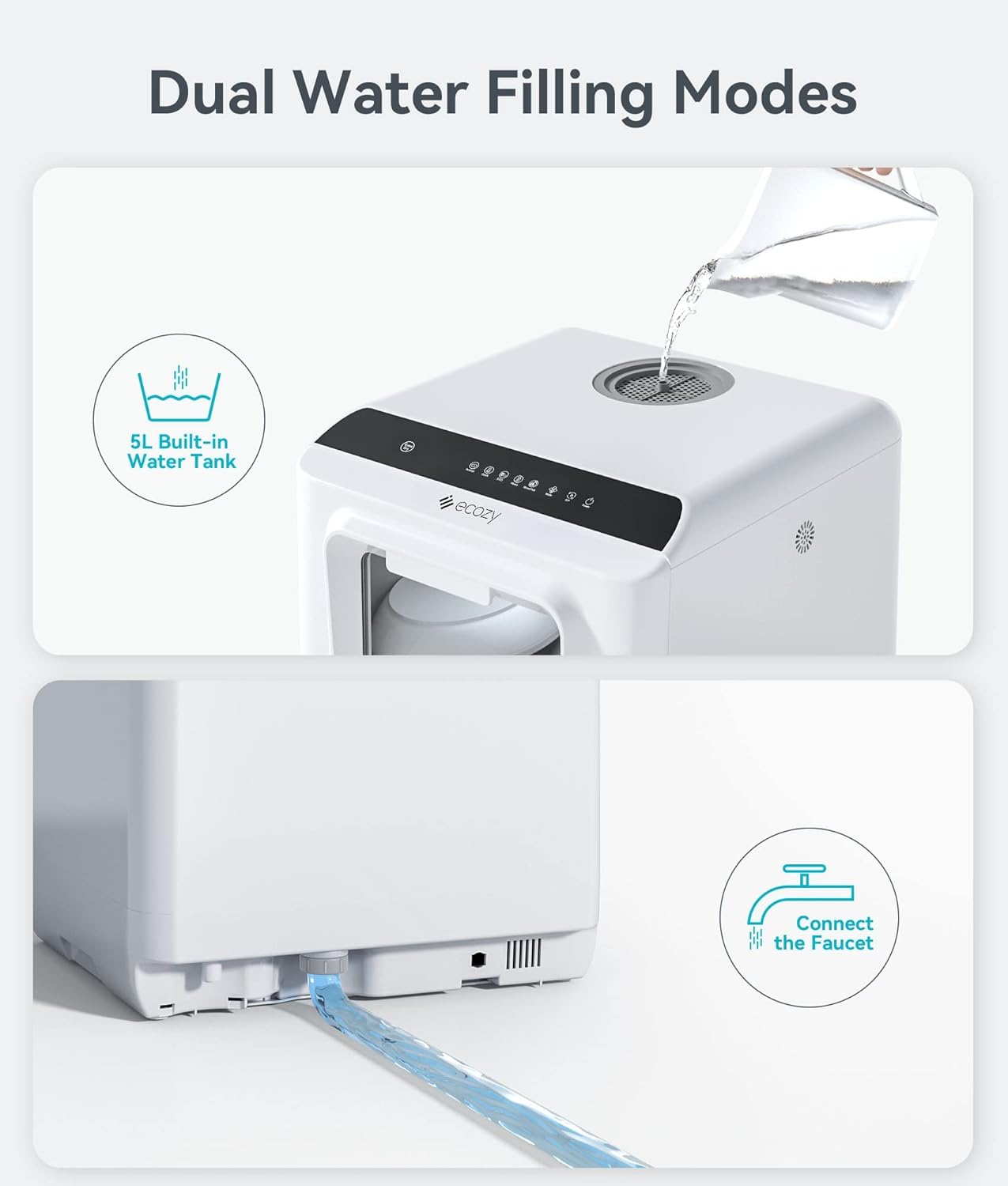 ecozy Portable Dishwasher Countertop, Mini Dishwasher with a Built-in 5L Water Tank, No Hookup Needed, 6 Washing Programs