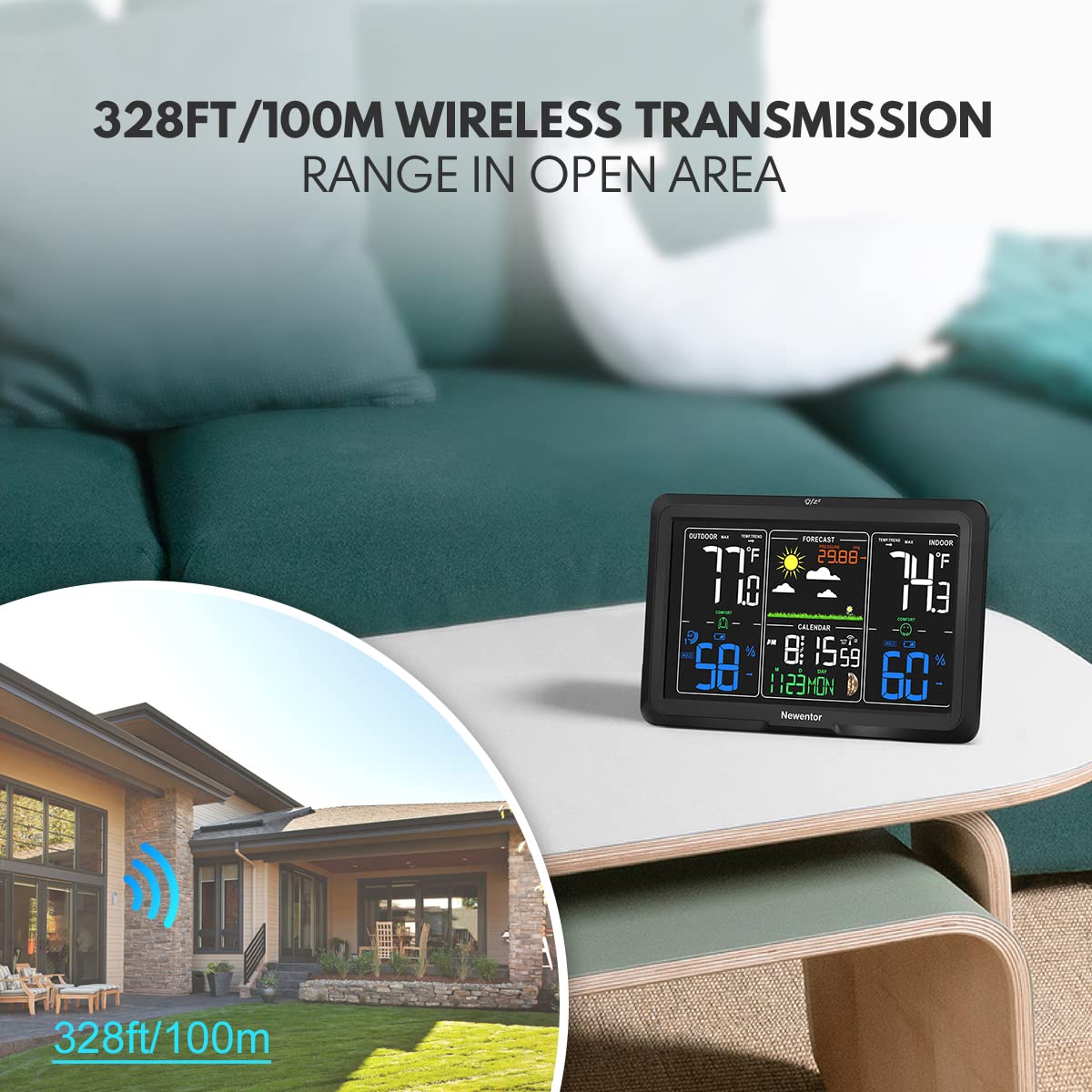 Newentor Weather Station Wireless Indoor Outdoor Thermometer, Atomic Clock with Temperature Humidity