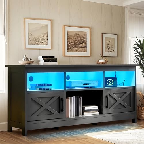 YITAHOME TV Stand for 65 Inch TVs, Entertainment Center with Storage Cabinets, Power Outlet & LED Light