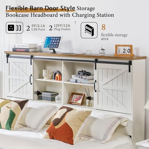 VanAcc Full Size Bed Frame, Wooden Platform Storage Bed with 51.2" Bookcase Headboard, 2 Drawers