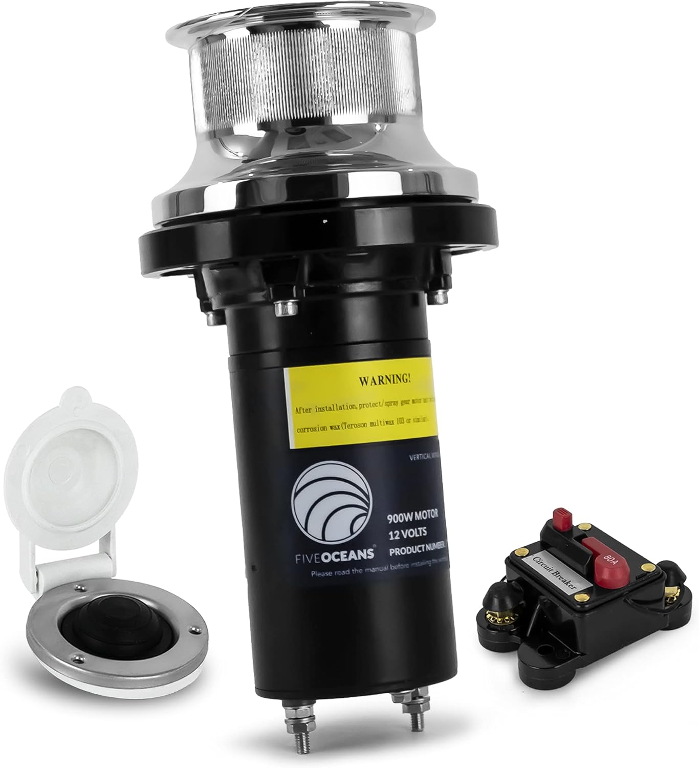 Five Oceans Arctic Capstan 900 Watts Powerful Vertical Mounted Winch AISI316 Stainless Steel, Marine Grade Aluminunm Base Plate