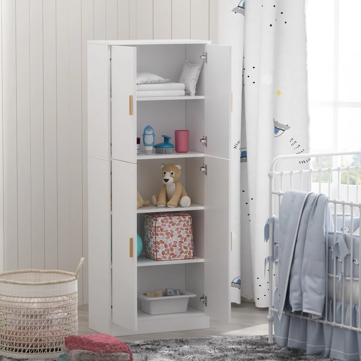 Kerrogee Tall Storage Cabinet with Doors Adjustable Shelves, White - 61.2"H