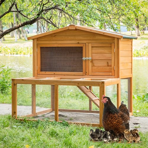 TAKUKA Outdoor Rabbit Hutch, Small Animal Wooden Chicken Coop with Nest Box