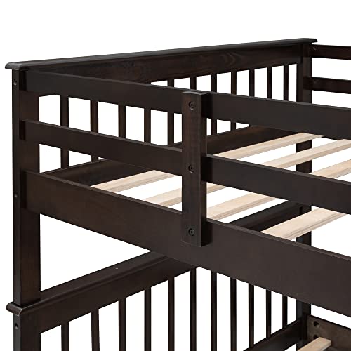 Ball & Cast Full Over Full Bunk Bed with Twin Size Trundle and Built in 4 Drawer,Wood Bunkbed w/Storage Ladder & Slat Support