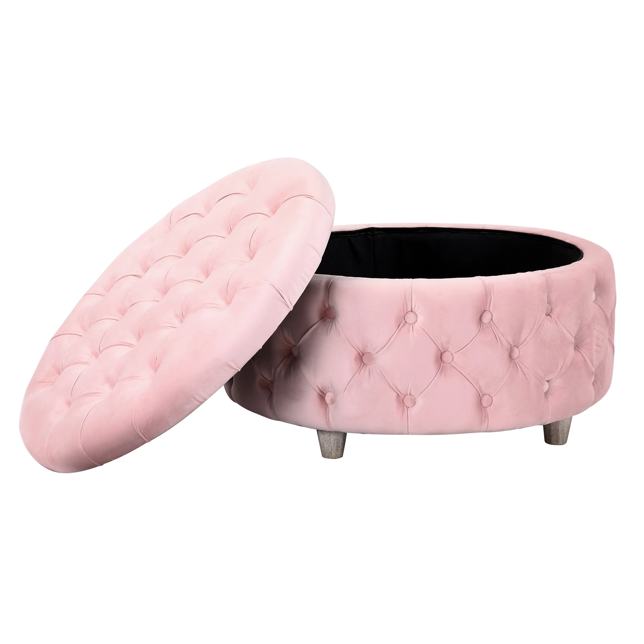 Costaelm Hank Round 29.5" Velvet Tufted Storage Ottoman, Pink