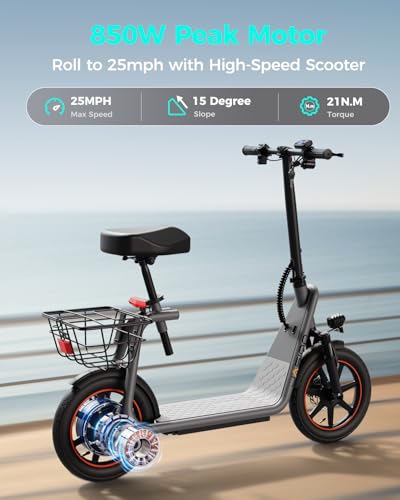 Jasion JS3/PRO Electric Scooter with Seat, 650/850W Peak Motor, 20/25Miles Ranges Scooters for Adults, 20/25MPH Max Speed