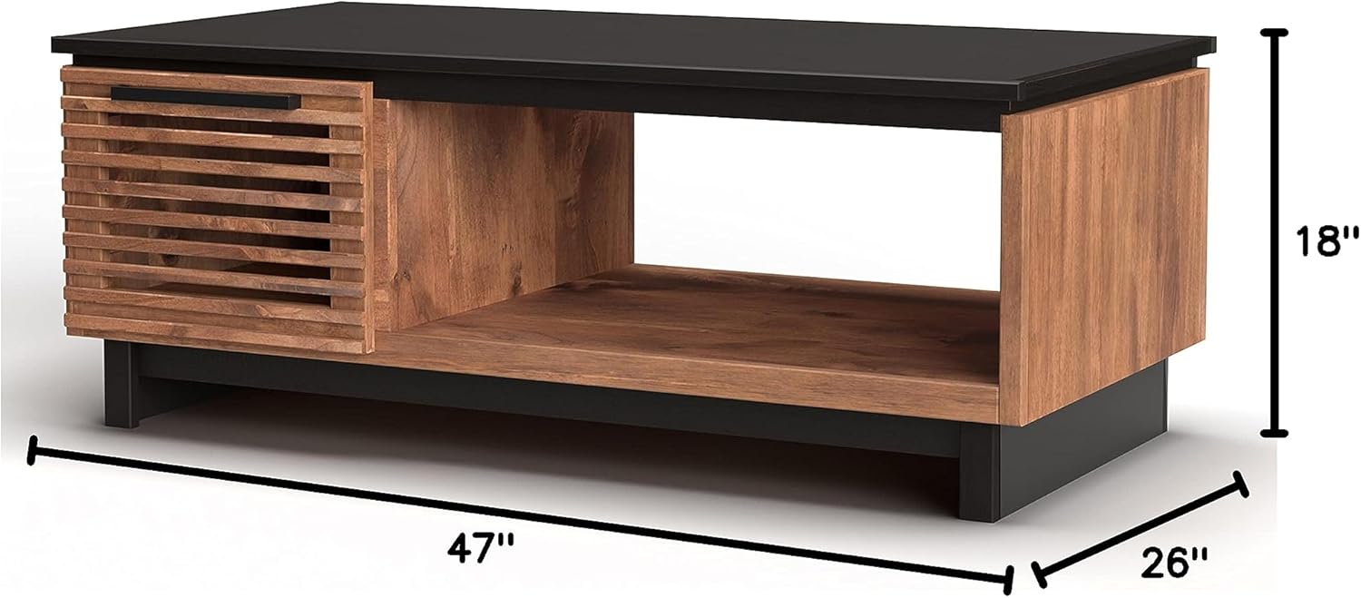Bridgevine Home Graceland Modern Coffee Table, 47 inches, Fully Assembled, Poplar Solid Wood, Bourbon and Black Finish