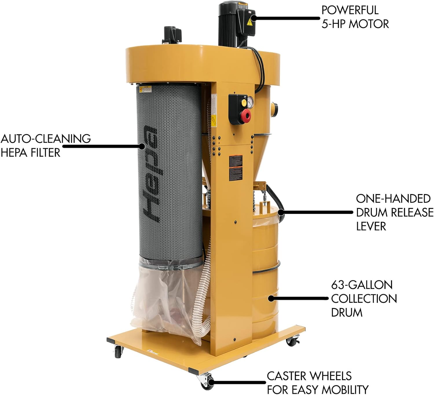 Powermatic Cyclone Dust Collector, 1-Micron HEPA Filter, 3 HP, 1Ph 230V (Model PM2200HK)