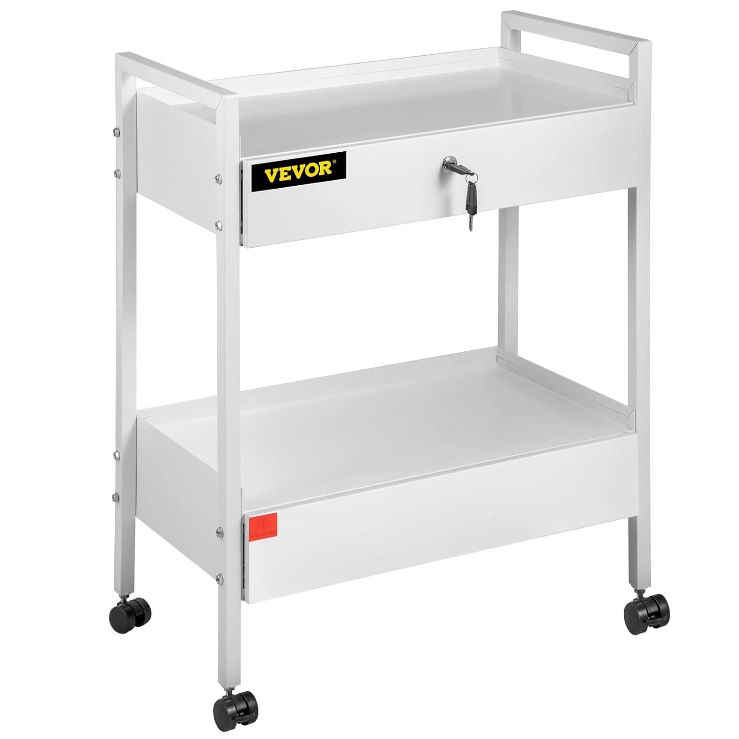 VEVOR Lab Cart, 2 Tiers Lab Trolley, Steel Lab Utility Cart, 360° Rolling Lab Cart, Locking Drawer Stainless Steel Lab Cart