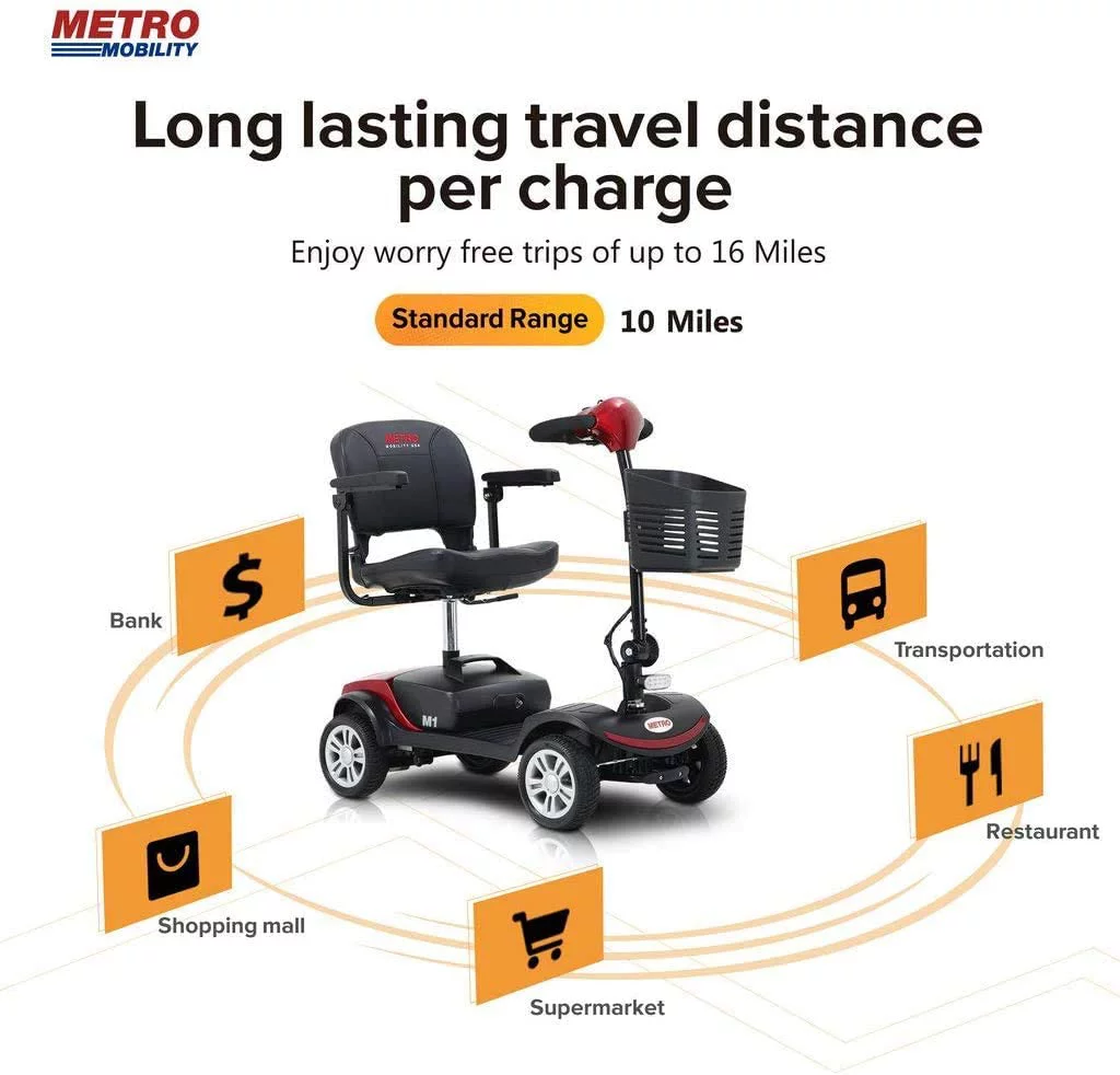 Metro Mobility Elderly Scooter Folding Scooter 4 Wheel Scooter Red