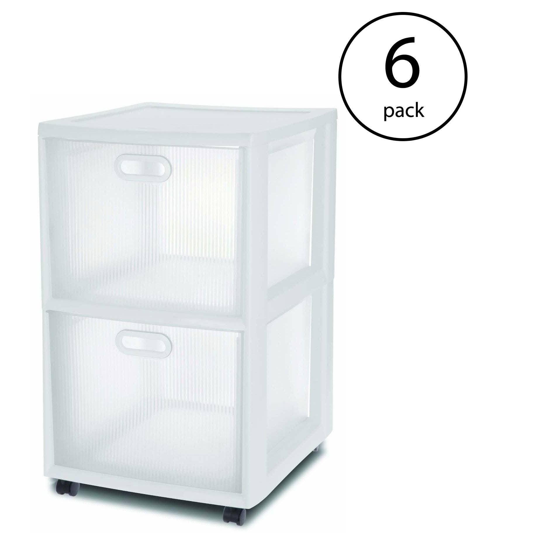 Sterilite 36208002 Ultra 2 Drawer Portable Rolling Storage Cart, White (6 Pack)