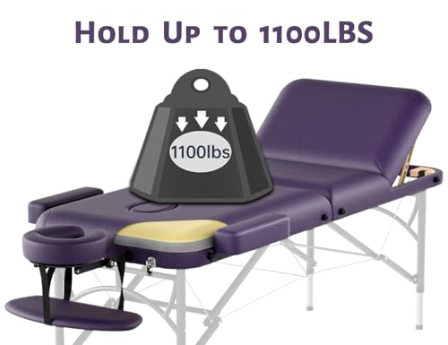 Professional Massage Table Portable 3 Fold Premium Memory Foam Aluminium Leg Hold Up to 1100LBS 8 Heights Adjustable with Carrying Bag Black