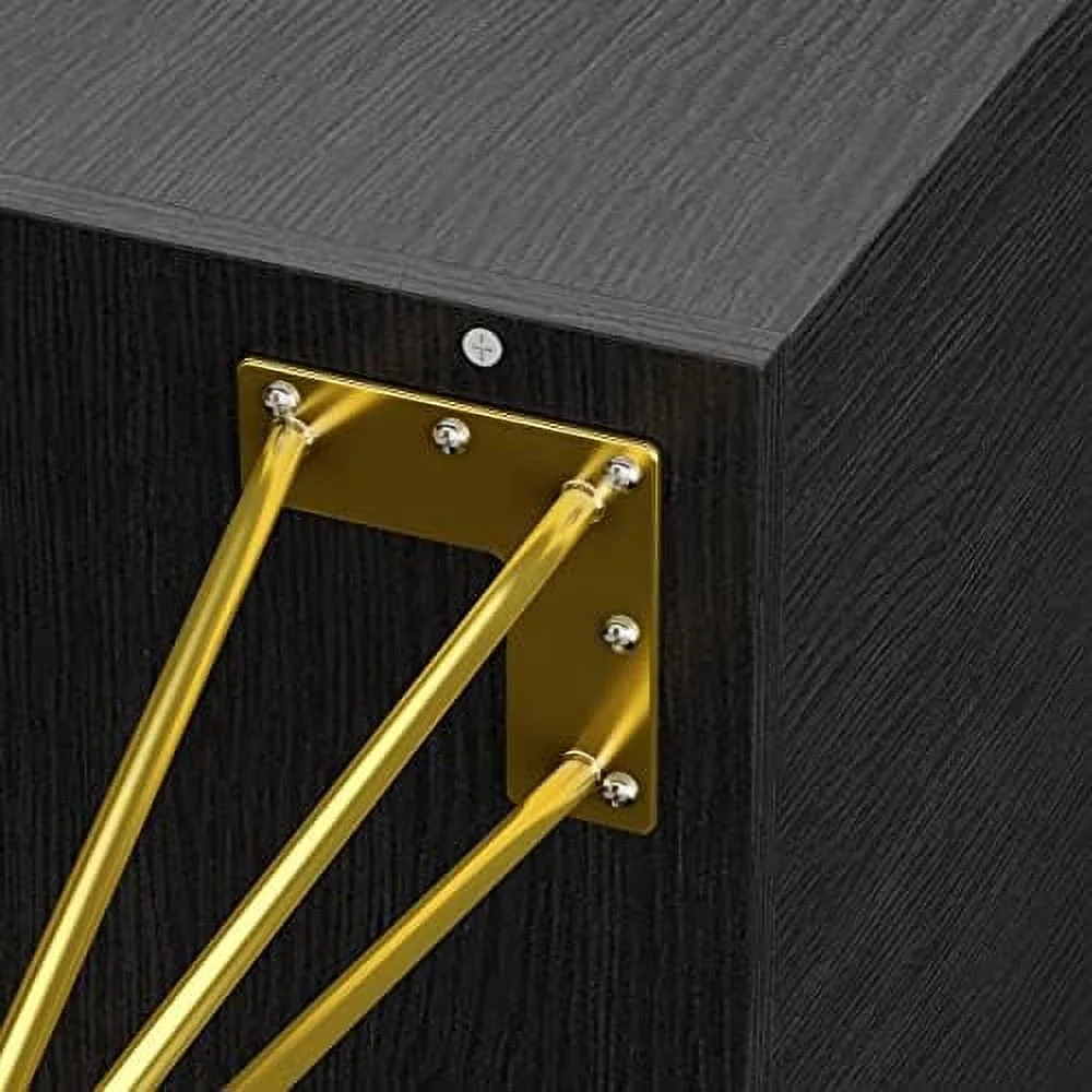 HOOMHIBIU Black Nightstand Set of 2  Wooden End Table Set with Drawer &amp;   Bed Side Table with Gold Metal Legs for Bedroom Small Space  (15.7"