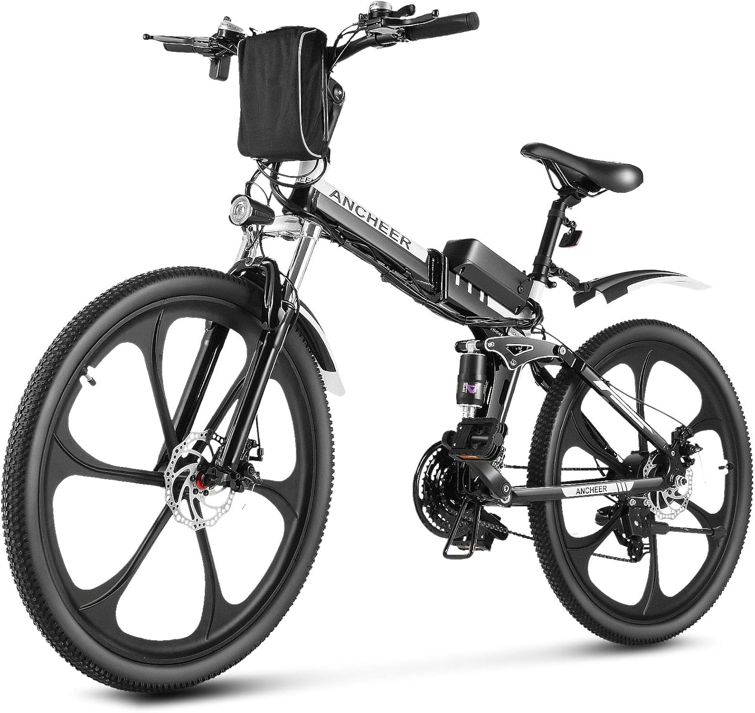 ANCHEER Electric Bike, Folding Electric Bike 26" Electric Mountain Bike with Magnesium Alloy Integrated Wheel