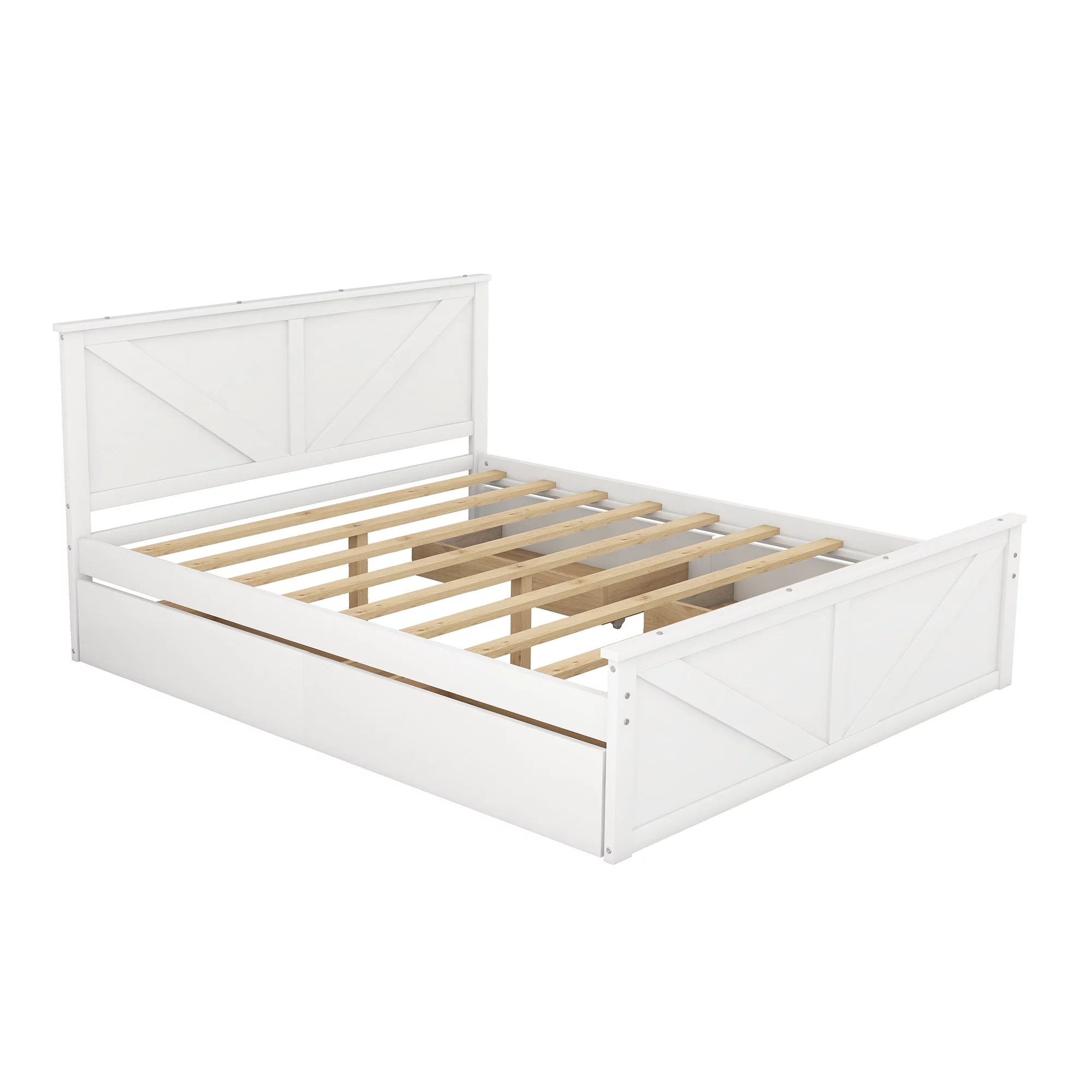 iRerts Queen Platform Bed Frame with 4 Storage Drawers, Wood Queen Bed Frame with Headboard, Slats Support and Support Legs