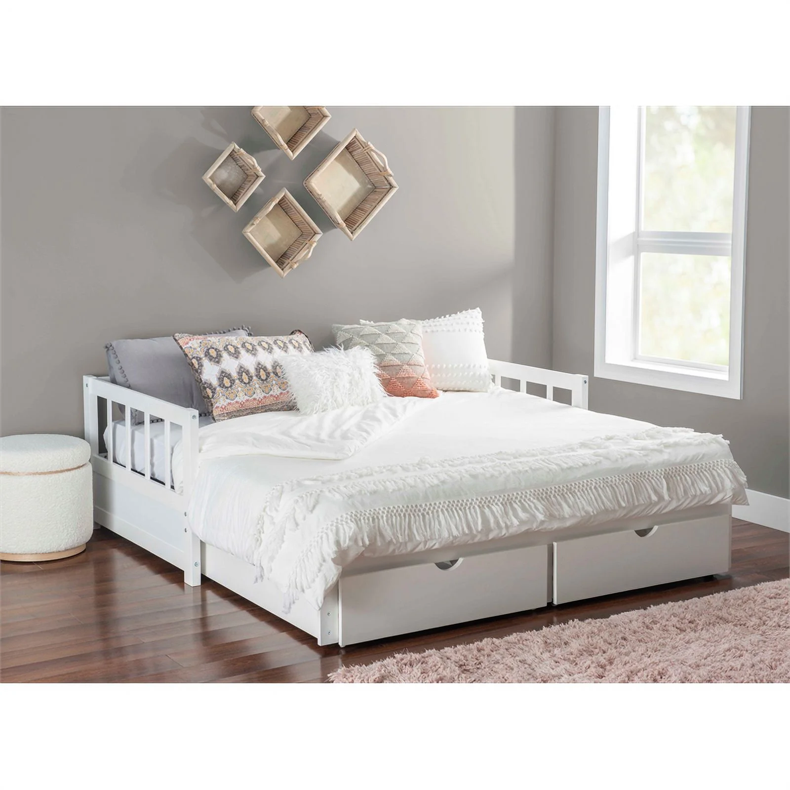 Linon Macey Wood Storage Trundle Daybed in White