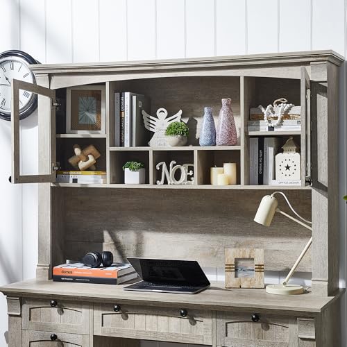 OKD 60" Executive Desk with Drawers, Farmhouse Home Office Desk with Charging Station, Keyboard Tray, File Cabinet Storage