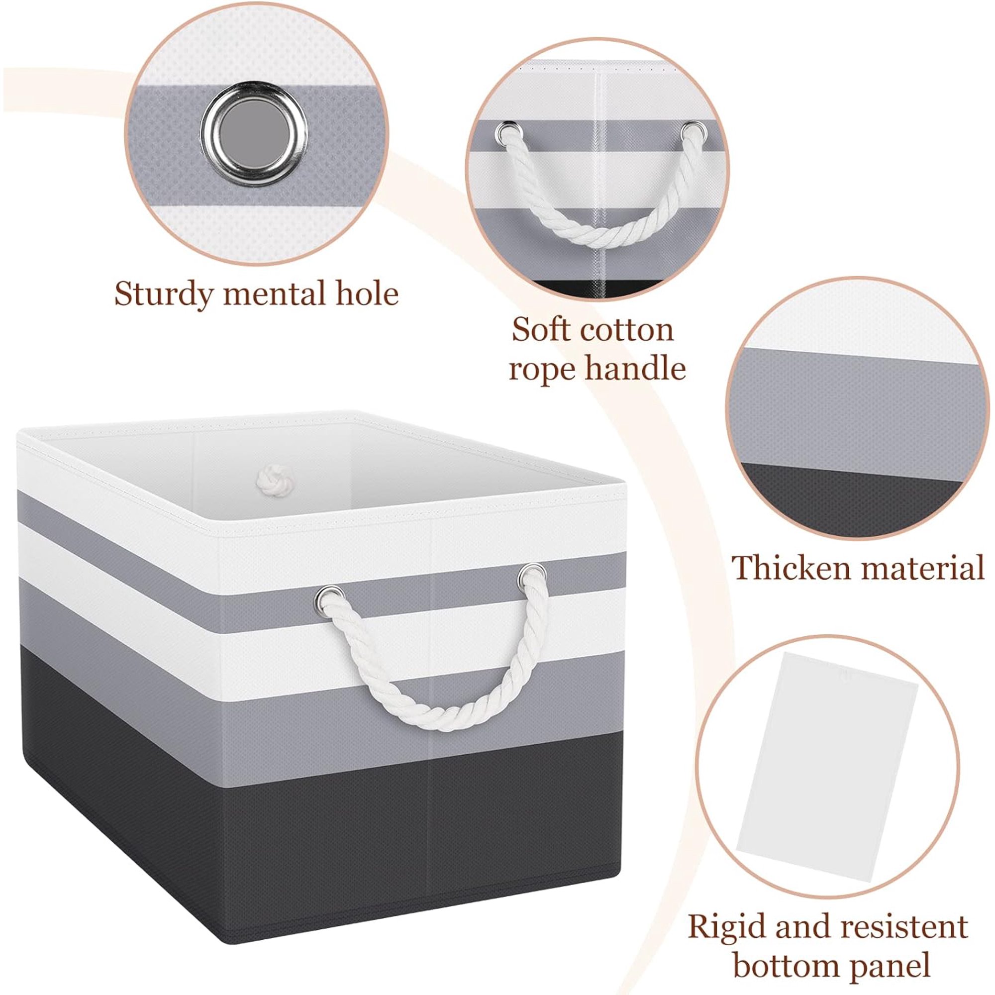 Storage Bins , Foldable Storage Baskets for Organizing Toys, Books, Shelves, Closet, Large Storage Box with Rope Handles, Sturdy Organizer Bins