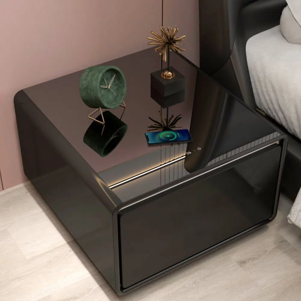 Modern Smart Side Table with Built-in Fridge, Wireless Charging, Temperature Control