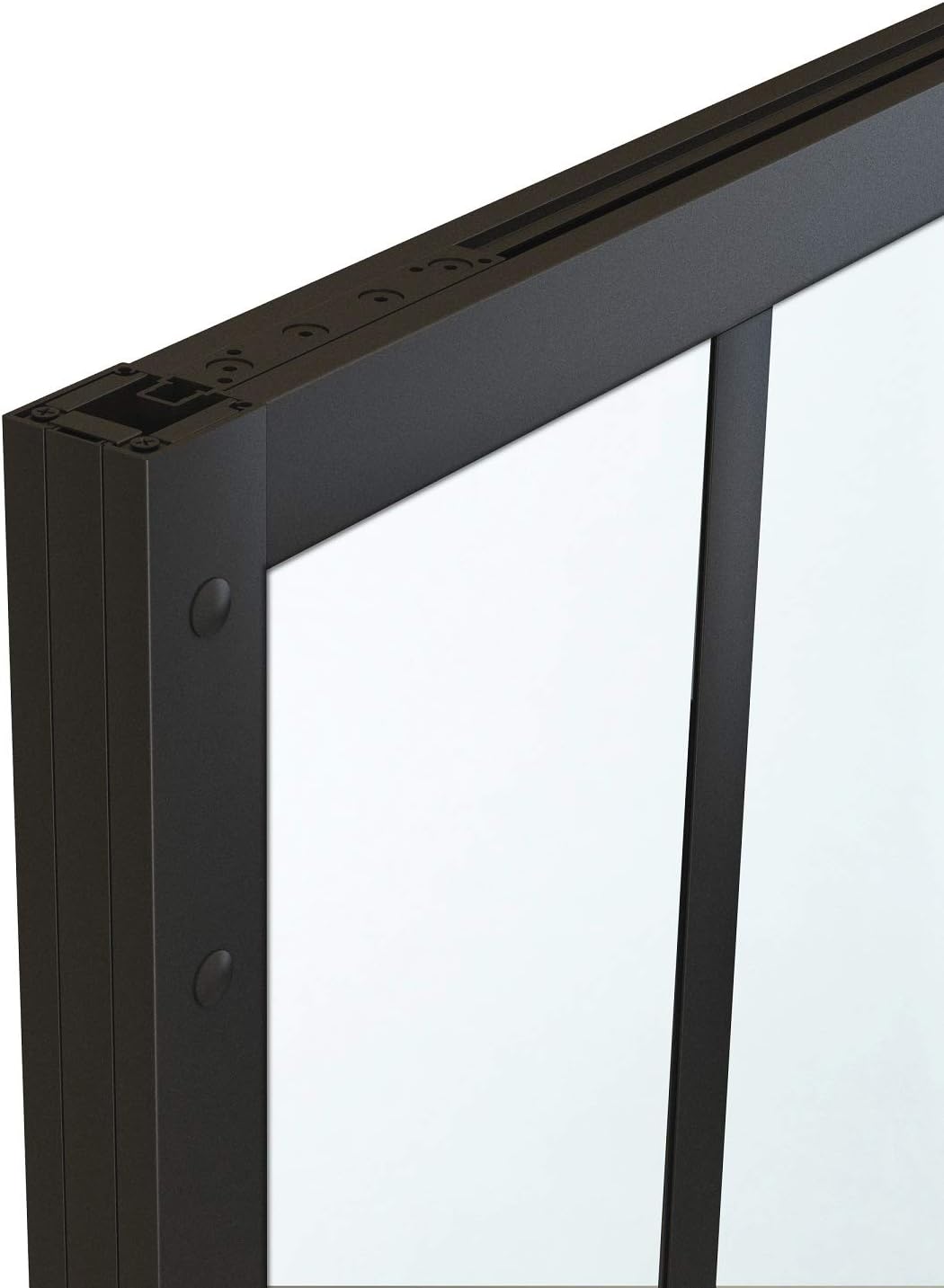 JUBEST Double Barn Door 60 x 84 in with 6.6FT Hardware Kit, 2 Sets of 30x84 in Clear Tempered Glass Aluminum Frame Barn Door,Pocket Interior Door