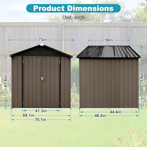 8x6 FT Outdoor Storage Shed, Metal Tool Shed with Lockable Doors, Peaked Roof & Frame Floor