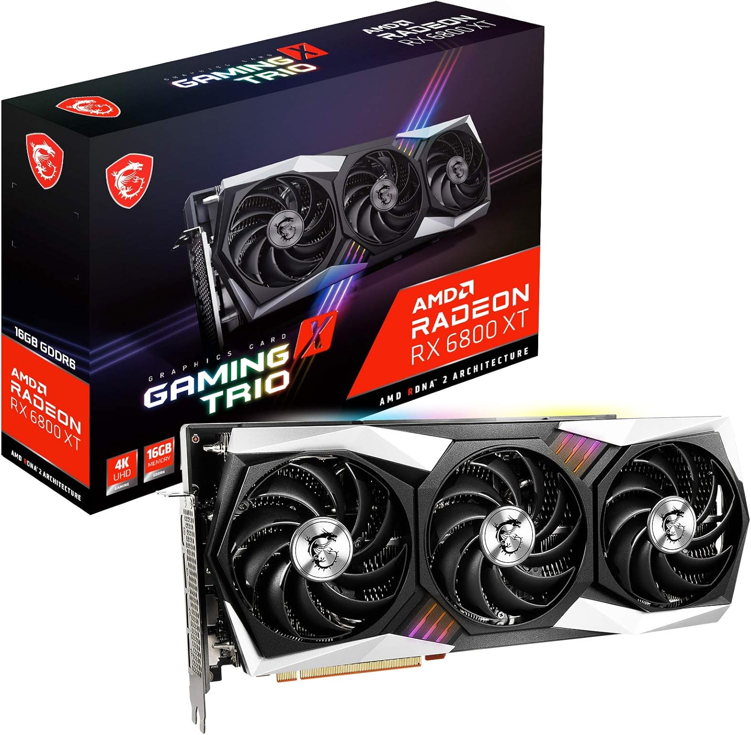 MSI Gaming Radeon RX 6800 XT 16GB GDRR6 256-Bit HDMI/DP 2285 MHz RDNA 2 Architecture OC Graphics Card (RX 6800 XT Gaming X Trio 16G)