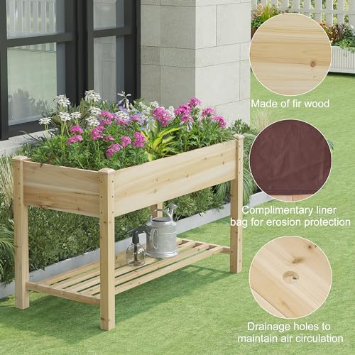 FILWH Raised Garden Bed with Legs Elevated Wooden Planter Box Stand Large Planter Stand Box for Fruits Vegetables Flowers with Divider with Bag