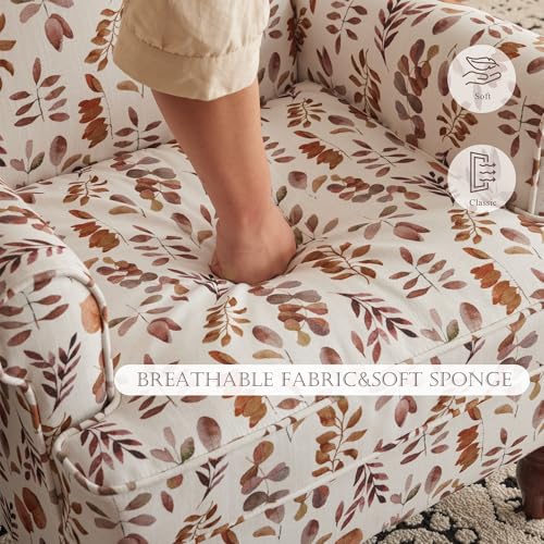 MELLCOM Floral Accent Chair, High Back Upholstered Armchair with Solid Legs, Leisure Single Sofa Chair for Living Room, Bedroom, Home Office