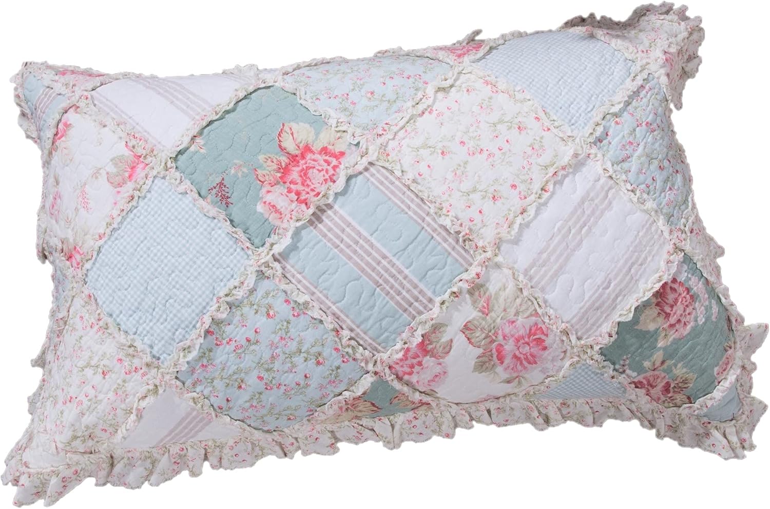 DaDa Bedding Cottage Patchwork Cotton Floral Bedspread Quilt Set - Hint of Mint Dainty Quilted Blooming Garden Botanical