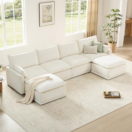 CHITA 113" Oversized Cloud Sectional Couch, Modern Modular Sectional Sofa Set for Living Room, 4 Seater L Shaped Couch, Cream