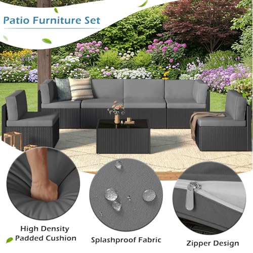 U-MAX 7 Piece Outdoor Patio Furniture Set, PE Rattan Outdoor Wicker Sectional Furniture Chair Set with Cushions and Tea Table