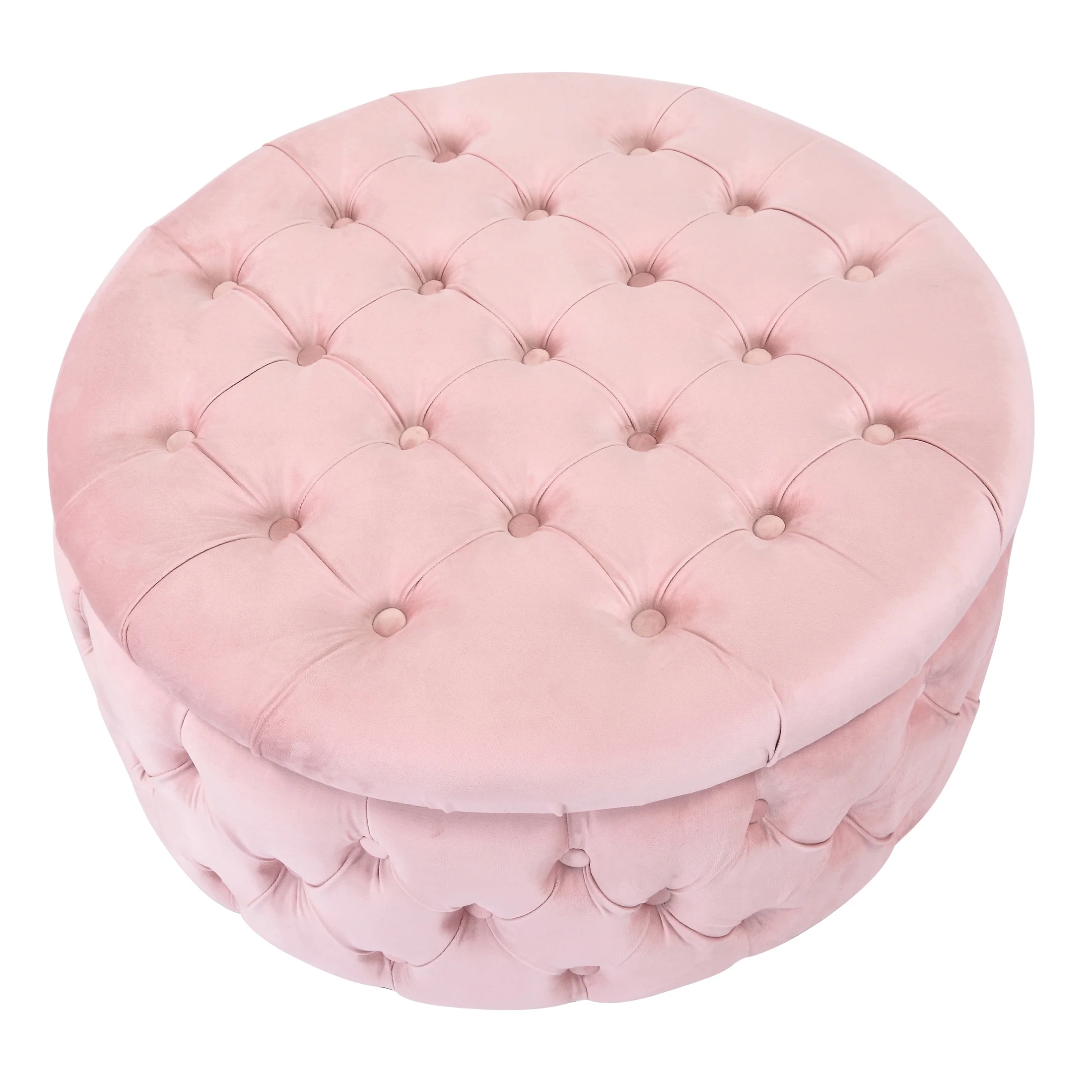 Costaelm Hank Round 29.5" Velvet Tufted Storage Ottoman, Pink