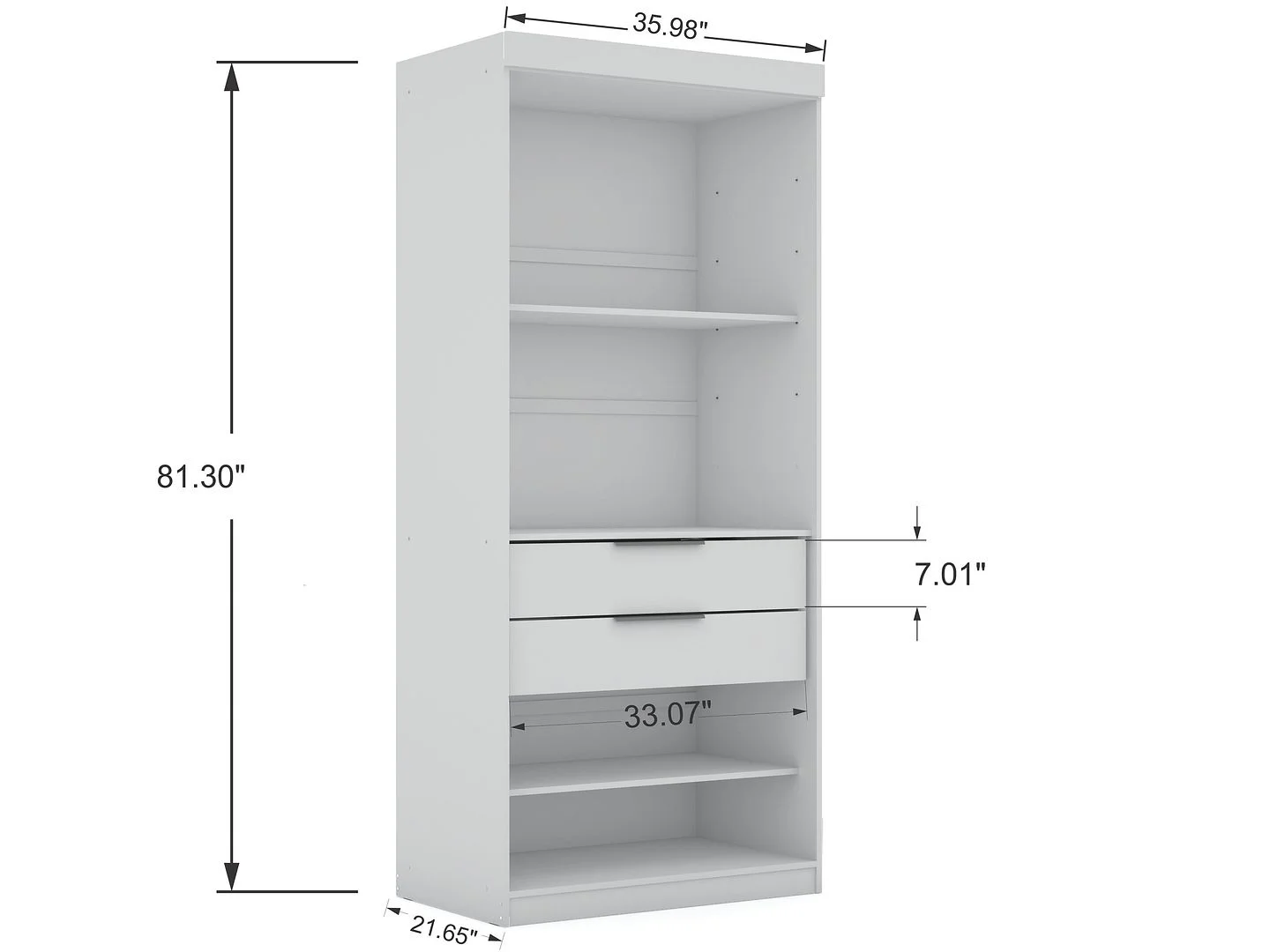 Mulberry Open 2 Sectional Modern Corner Wardrobe Closet with 2 Drawers- Set of 2 in White