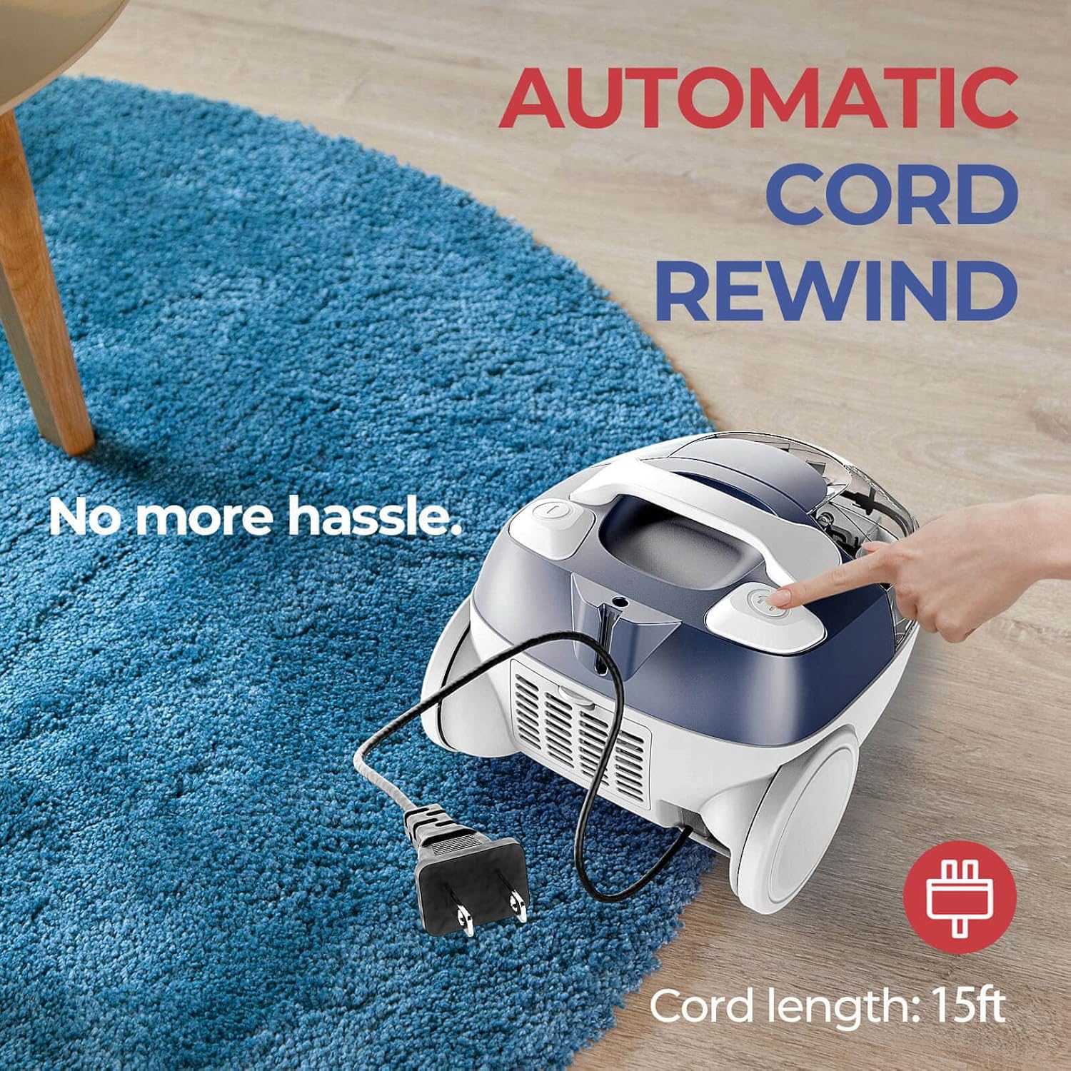 PINETAN Bagless Canister Vacuum Cleaner, with Double HEPA Filtration, Lightweight Design & Powerful Suction