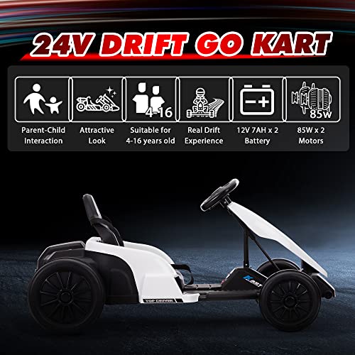 TOBBI 24V Go Kart Electric Drift Kart for Kids 4-16 Year, Ride on Car, 8 MPH Battery Powered Crazy Cart for Kids