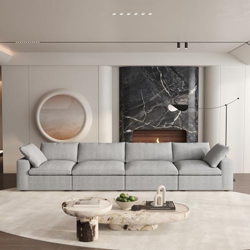 160.6" Cloud Couch Modular Sectional Sofa for Livingroom,Oversized Convertible Sofa with Storage Ottomans,6 Seat Wide Couches
