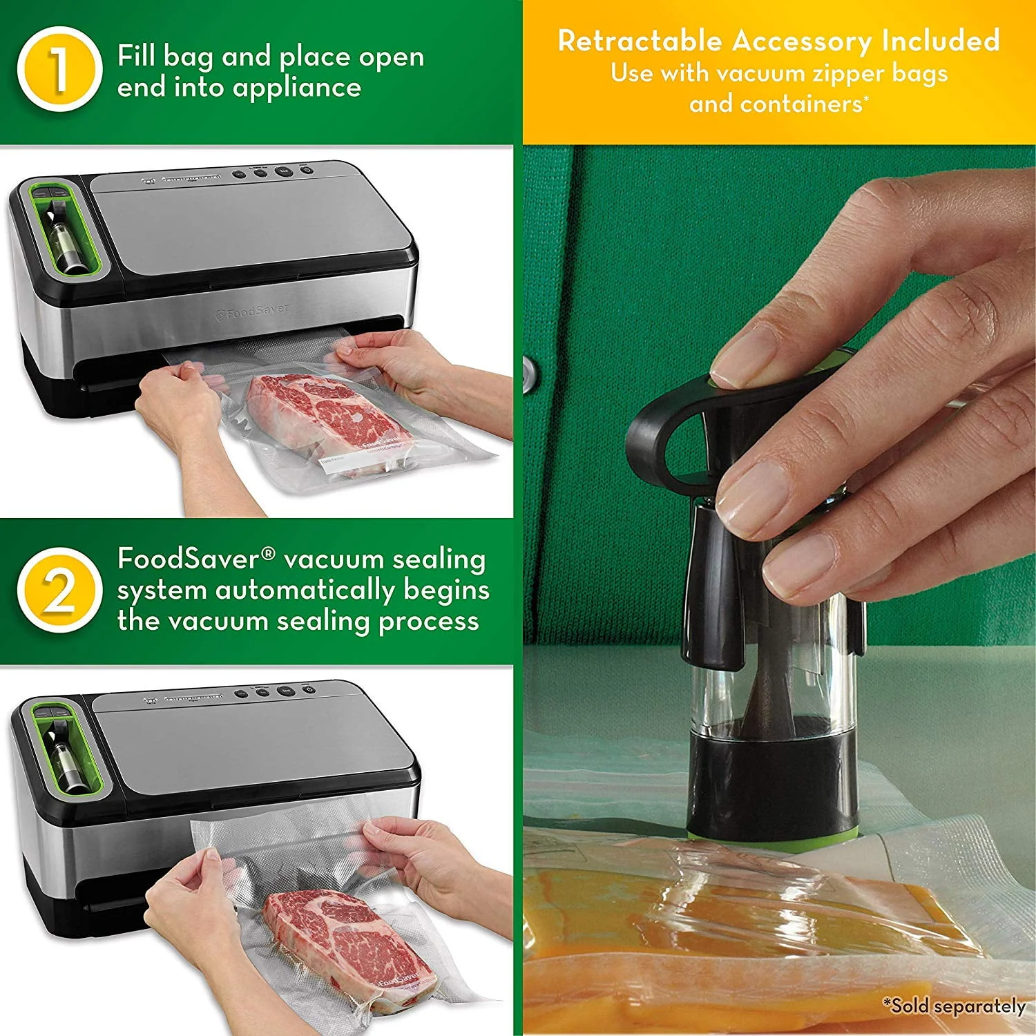 FoodSaver 4840 2-in-1 Automatic Vacuum Sealing System with Bonus Built-in Retractable Handheld Sealer, Starter Kit, Heat-Seal and Zipper Bags