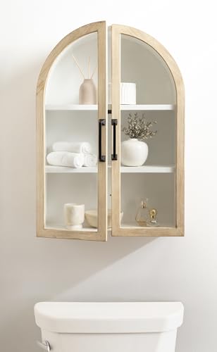 Kate and Laurel Arcott Modern Arch Wall Cabinet, 21 x 8 x 30, Natural Wood and White