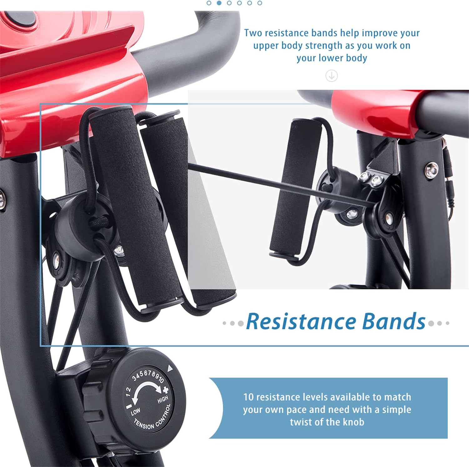 Folding Exercise Bike, Fitness Upright and Recumbent X-Bike with 10-Level Adjustable Resistance, Arm Bands and Backrest