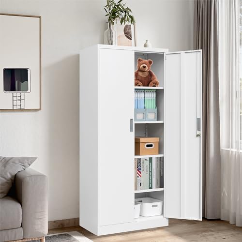 Metal Storage Cabinet with 2 Doors and 5 Adjustable Shelves