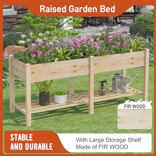 GHWIE Raised Garden Bed with Shelf,Elevated Wooden Planter Box with Legs,Garden Planter for Backyard, Patio, Balcony
