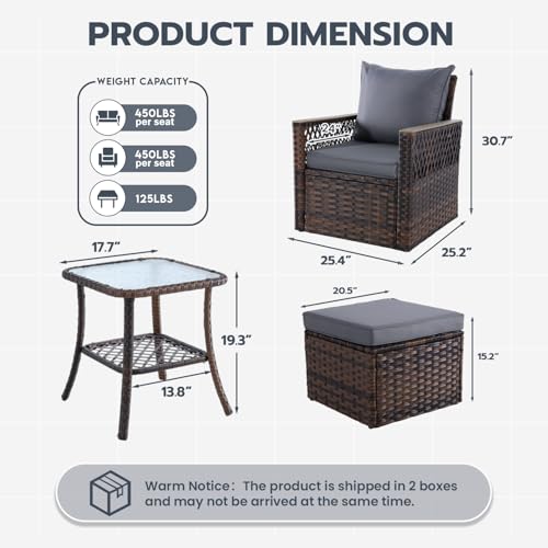 MELLCOM 4 Pieces Patio Furniture Set, Outdoor Wicker Chairs with Ottomans